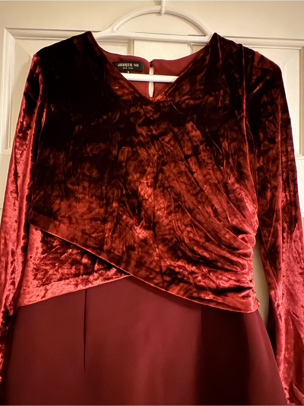 Lafayette 148 New York Burgundy Velvet Wrap-Front Long Sleeve Dress